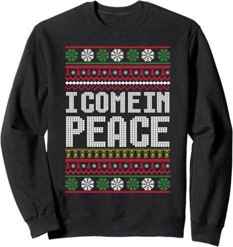 I Come In Peace Ugly Christmas Sweater Sweatshirt,Size L