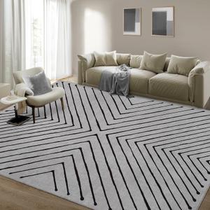 8x10 Area Rug for Living Room Washable Non Slip Large Bedroom Rug Stain Resistant Dining Room Throw Carpet Contemporary Accent Carpet Ultra Soft Modern Rug for Home Decor Office, Grey&Black