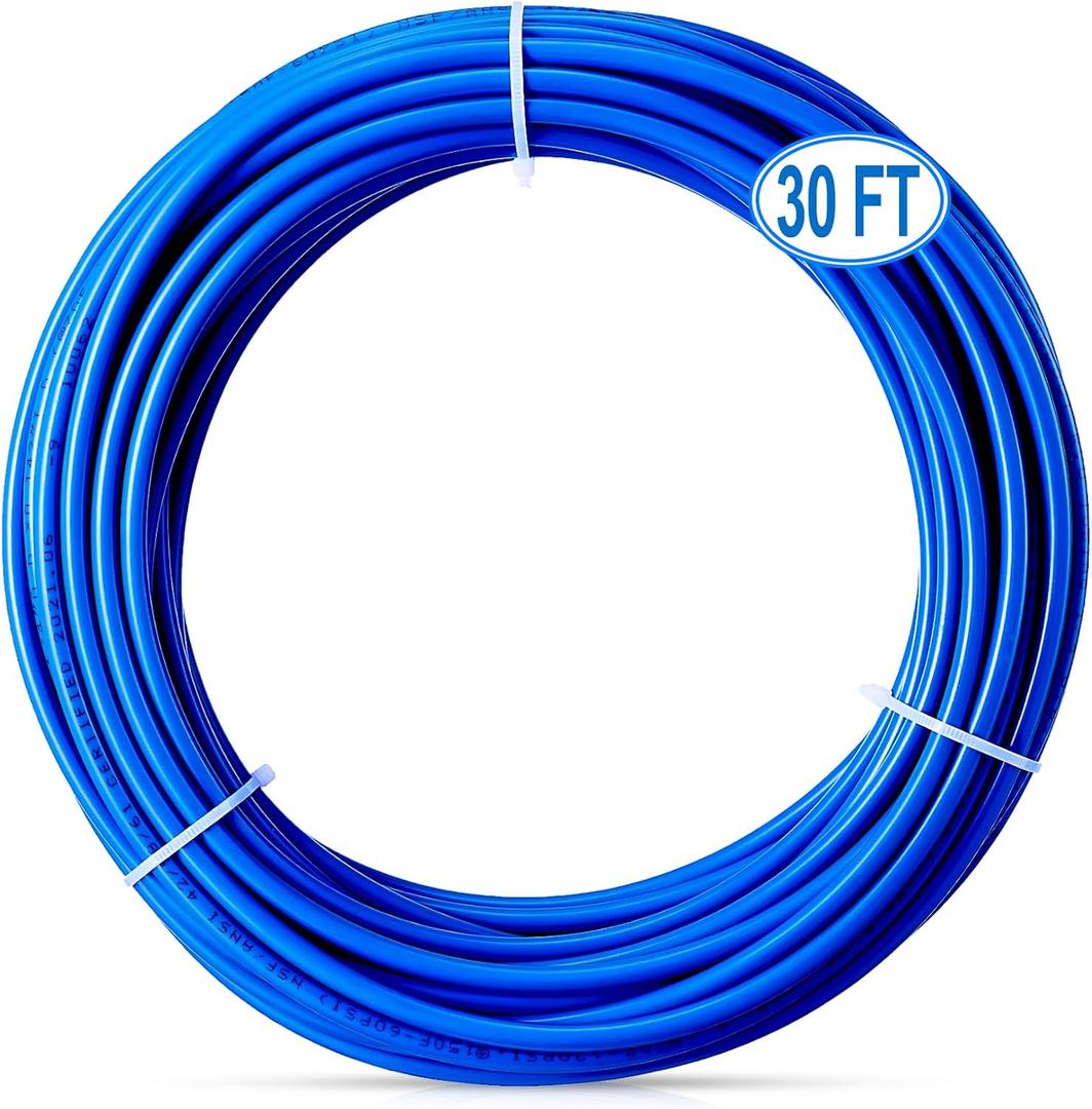 30FT 1/4 Inch O.D.RO Water Tubing,NSF Certified Pipe for RO(Reverse Osmosis) Water Purifier Filter System,BPA free Flexible Plastic Hose(Blue)
