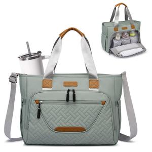 FHELAD Diaper Bag Tote, Large Tote Diaper Bag with 16" Laptop Compartment, Baby Bag with Insulated Pocket for Mam and Dad, Ideal for Travel, Work (Morandi Grey)
