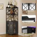 JKsmart Corner Bar Cabinet with LED Lights, 5-Tier Industrial Wine Bar Cabinet with Glass Holder, Farmhouse Liquor Cabinets with Shelf and Door, Home Bar for Coffee Bars, Black