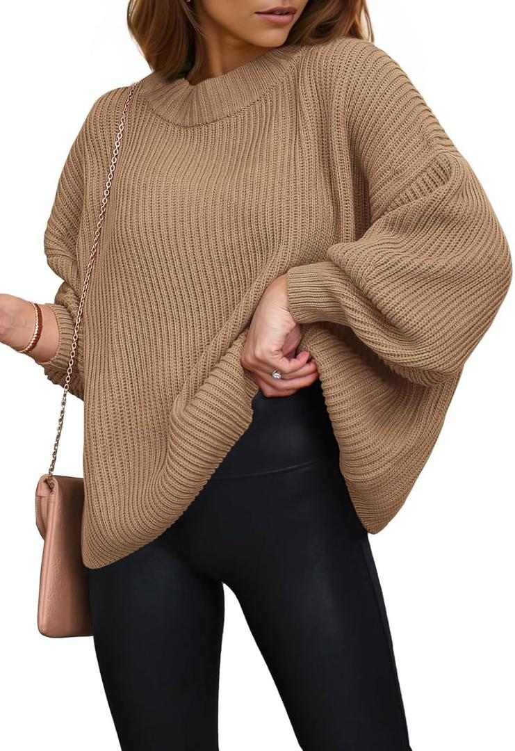 PRETTYGARDEN Womens Sweaters Fall 2025 Oversized Chunky Knitted Pullover Sweater Casual Long Sleeve Crewneck Cute Sweaters (Small, Khaki)