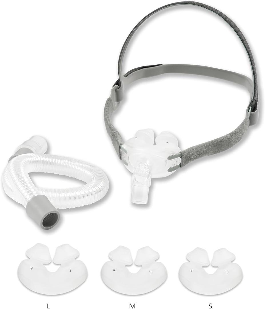 Nasal Pillow Universal Replacement Kit, Nasal Msk with S,M,L Size Nose Pillow Adapter, Frame Cushion, Easy-to-Connect Elbow/Swivel,HeadHear,Strap