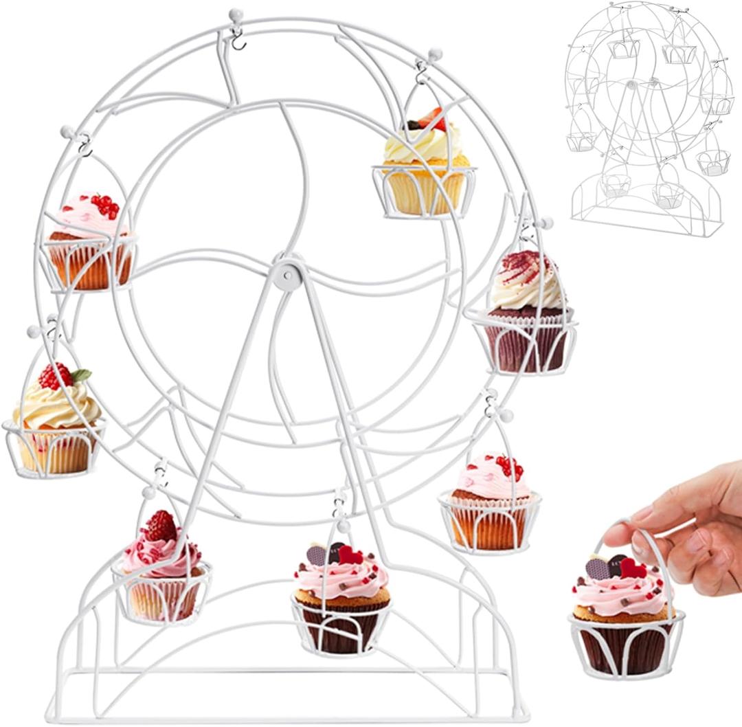 Yopay Ferris Wheel Cupcake Stand, Small Dessert Serving Holder for Carnival and Circus Theme Party, 8-Cups Stable Wedding Cookies Stand Furnishing Centerpiece Decor, Easy to Assemble