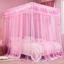 Mengersi Bed Canopy for Girls,Canopy Bed Curtains Canopy for Bed Drapes,Princess Bed Curtains Birthday Present Girls Room Decor,Pink