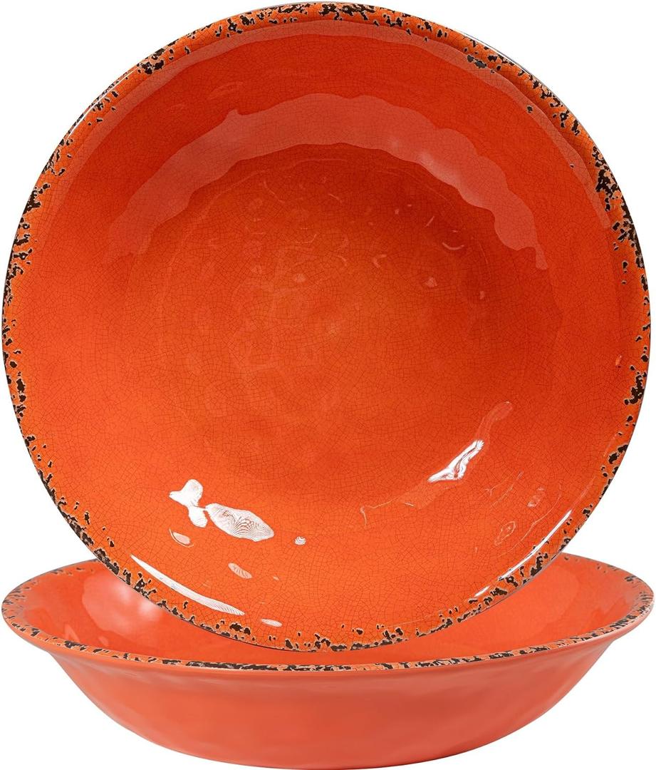 Rustic Melamine 130 OZ Serving Bowls,13.75 Durable Extra Large Melamine Pasta,Salad Serving Bowls, Set of 2, Large Fruit Bowls for Entertaining, Dishwasher Safe, Orange (13.75 inches)