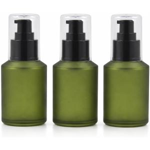 Green Frosted Glass Lotion Pump Bottles 60ml 3-Pack