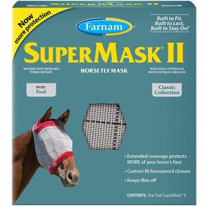 Farnam SuperMask II Fly Mask Without Ears for Foals, Full Face Coverage and Eye Protection from Insect Pests, Structured Classic Styling Mesh with Plush Trim, Foal Size