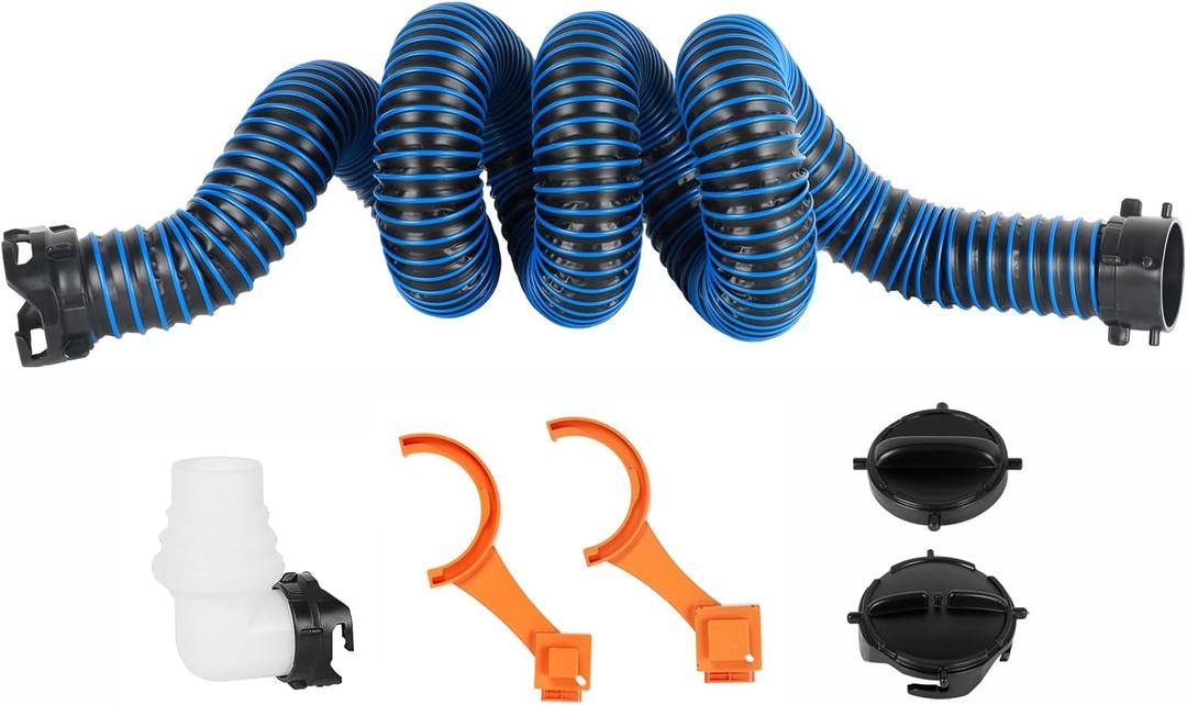 10FT RV Sewer Hose, 24 Mil Heavy Duty TPE Material for Abrasion Resistance and Crush Protection, Camper Sewer Hose Kit with Pre-Attached Bayonet Fittings, 4-in-1 Adapter Elbow and Wrench (Blue) 10FT RV Sewer Hose, 24 Mil Heavy Duty TPE Material for Abrasion Resistance and Crush Protection, Camper Sewer Hose Kit with Pre-Attached Bayonet Fittings, 4-in-1 Adapter Elbow and Wrench (Blue)