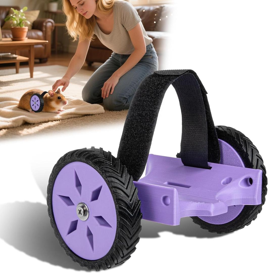 Adjustable Syrian Hamster&Dwarf Hamster Wheelchair for Back Legs Mobility Aid, Soft TPU Tires with Raps, Fits Pets 0.1-0.5 lbs (Hamster) (Small)