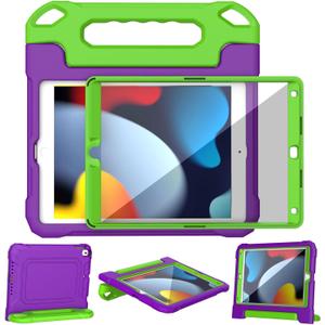 YIHE Kids Case for iPad 10.2 Inch 9th/8th/7th Generation 2021/2020/2019, iPad Pro 10.5 & iPad Air 3, Shockproof Handle Stand Kids Case with Screen Protector for iPad 10.2/10.5 Inch, Purple&Green