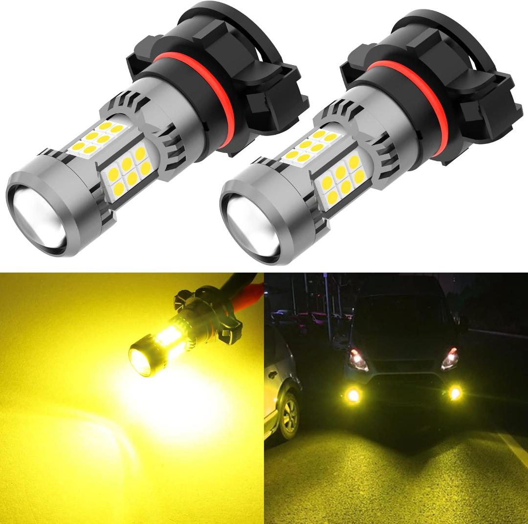 PHINLION PSX24W 2504 12276 LED Fog Light Bulbs, 3200 Lumens Super Bright, 3000K Golden Yellow, 3030 30 SMD Chips, DRL Replacement Lamps for Cars, Trucks, SUVs, Pack of 2