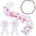 Serencatcher Wildflower Baby Shower Decorations Girl, Wild Flower Mom to Be Maternity Sash Mom Dad to Be Pin Flower Crown Headband for Baby in Bloom a Little Wildflower is on The Way Boho Baby Shower