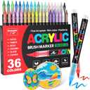 Guangna Acrylic Paint Markers Brush Tip, 36 Vivid Colors with Direct-Liquid Ink Control System, Professional-Grade Paint Pen for Rock Painting, Canvas, Glass, Plastic, Fabric, Eggs (1 Count (Pack of 36), Multicolor)