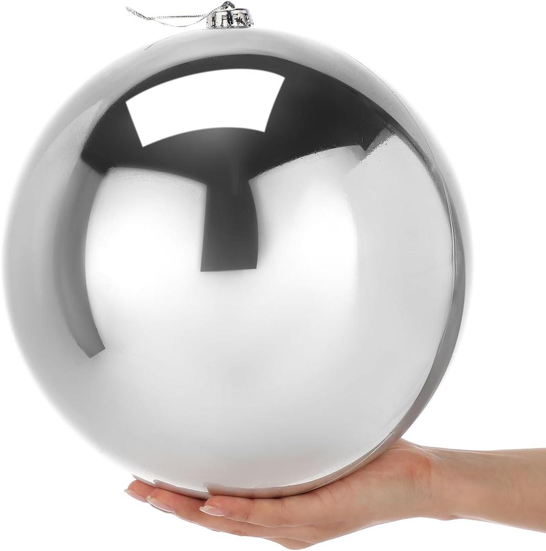 Hiboom 12 Inch Large Plastic Christmas Ball Ornament Shatterproof,Silver