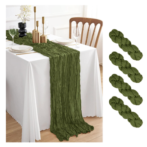 4Pack Olive Green 10FT Cheesecloth Table Runner Rustic Gauze Cheese Cloth Table Runner for Wedding Bridal Baby Shower Table Decorations Boho Fabric Sheer Birthday Party Decor 20 x 120 Inch Long