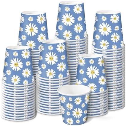 Pack of 2,RUSPEPA 2 oz Bathroom Cups, Disposable Paper Cups - 100 Pack Daisy Flower Design Printed - Mini Mouthwash Rinse Paper Cups for Home, Bathroom, Picnic, Party, and Events