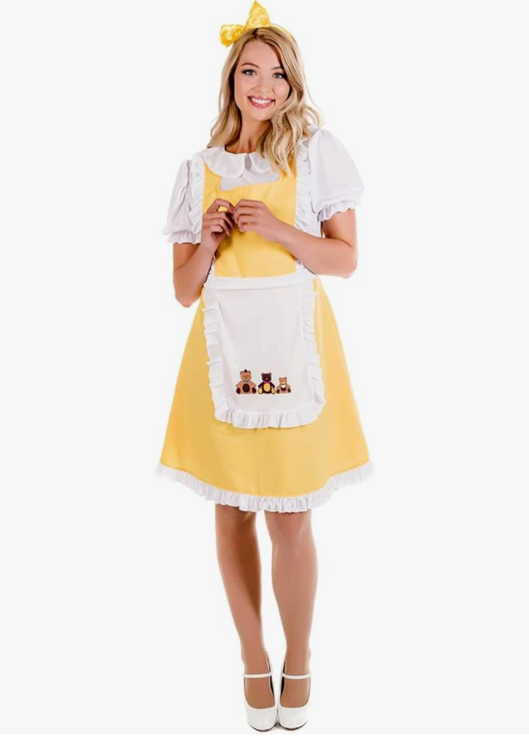 fun shack Womens Golden Hair Book Character Costume Halloween Teacher Womens Book Character Costumes for Adults Size M