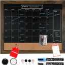 Loddie Doddie Chalkboard Calendar & Bulletin Combo - 18" x 24" Rustic Frame, with Chalk Markers, Push-Pins, Magnets, Blackboard - Kitchen Wall Calendar Organizer