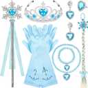 Lyrow 8 Pcs Princess Dress up Party Accessories Include Dress up Jewelry Princess Wand Gloves Fake Crown Wig Ring Necklace Bracelet Earring for Girls Cosplay Costume Set Holiday Birthday Party Favors