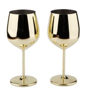 Stainless Steel Wine Glass 18oz - Set of 2 Gold - 3.6" D x 8.3" H (851029)
