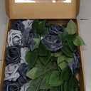 Artificial Flowers Foam Fake Roses 25pcs Burgundy Roses with Stems for Home Decor DIY Wedding Bouquets Party Bridal Shower Centerpieces Faux Flower Arrangements Tables Decorations (Series Blue)