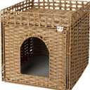 Cat Litter Box Enclosure Furniture, Hidden Litter Box with Fence, Handwoven Rattan Cat House with Two S-Shaped Hooks for Living Room, Bedroom, 18.5 x 20.5 x 19.1 Inches (Natural)