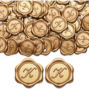 Yoption Initial Alphabet K Wax Seal Stickers, 100 Pack Antique Gold Self Adhesive Letter Envelope Seal Stickers for Wedding Party Birthday Christmas (K)