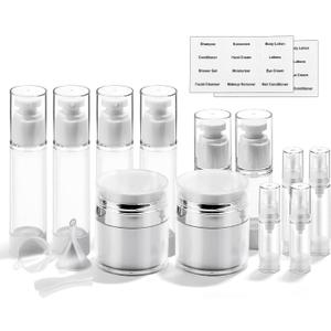 18 Pack Bubimon Airless Pump Jars, 1.7/1/0.7/0.34oz Cosmetic Containers, Leak Proof Refillable jar for Toiletries, Cream Lotion, Eye Cream, Liquid, Foundation, Shampoo (BPA Free)