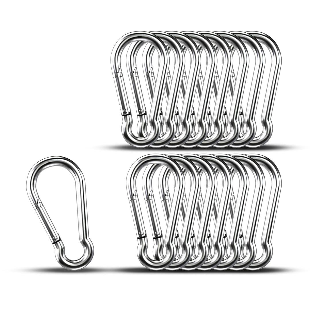 Carabiner Clip Hooks, 15pcs 3.15 inch Carabiners Heavy Duty, 304 Stainless Steel Spring Snap Hook Fits Camping Hiking, Metal Clips for Rope Chain Keys Rings