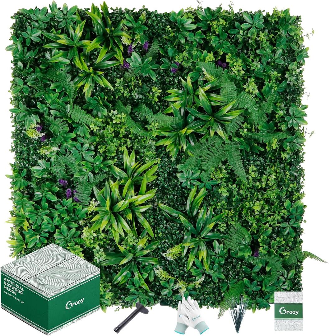 Artificial Boxwood Panels, Grass Wall Panels 20"x20"(16pcs), Privacy Hedge Fence Screen with UV Protection, Fake Greenery Backdrop for Indoor Wedding and Outdoor Garden Backyard (16PCS 20''x20'')