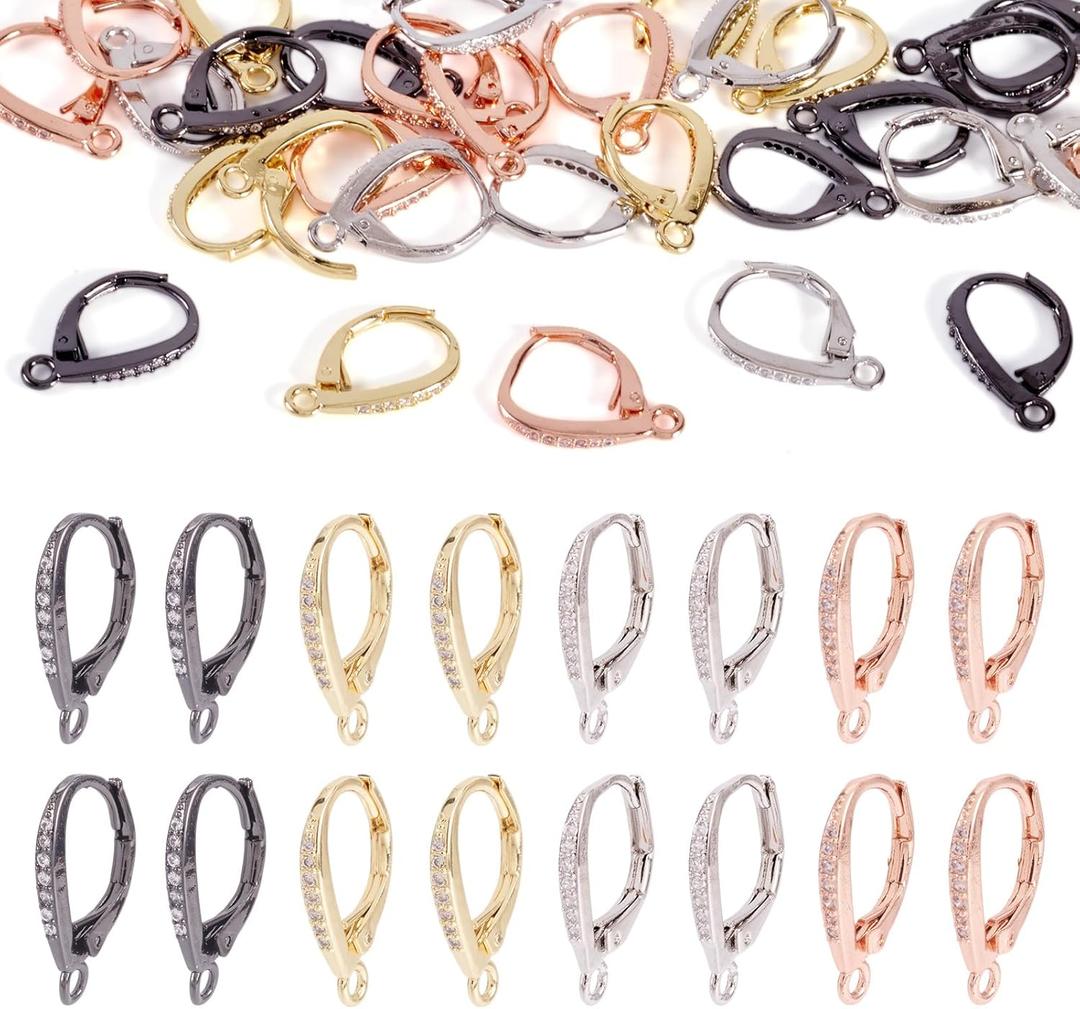 Pandahall 20 Pairs Cubic Zirconia Hoop Earrings Brass Leverback French Ear Wires Replacement for Women Dangle Earring Making (Platinum/Gold/Rose Gold/Black)