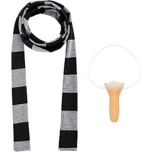 Obmwang Novelty Gray and Black Striped Scarf and Fake Long Nose Cosplay Costumes for Adults Halloween Party