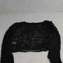 Womens Fishnet Crochet Crop Top Sexy Long Sleeve See Through Hollow Out Mesh Bikini Cover Ups (Black), XL