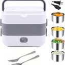 Portable Self Cooking Electric Lunch Box, 2L Mini Rice Cooker, 2 Layers 4 Stainless Steel Steamer Food Insulation Lunch Box for Home Office School Travel Kitchen Cook Raw Food, 110V/250-300W 