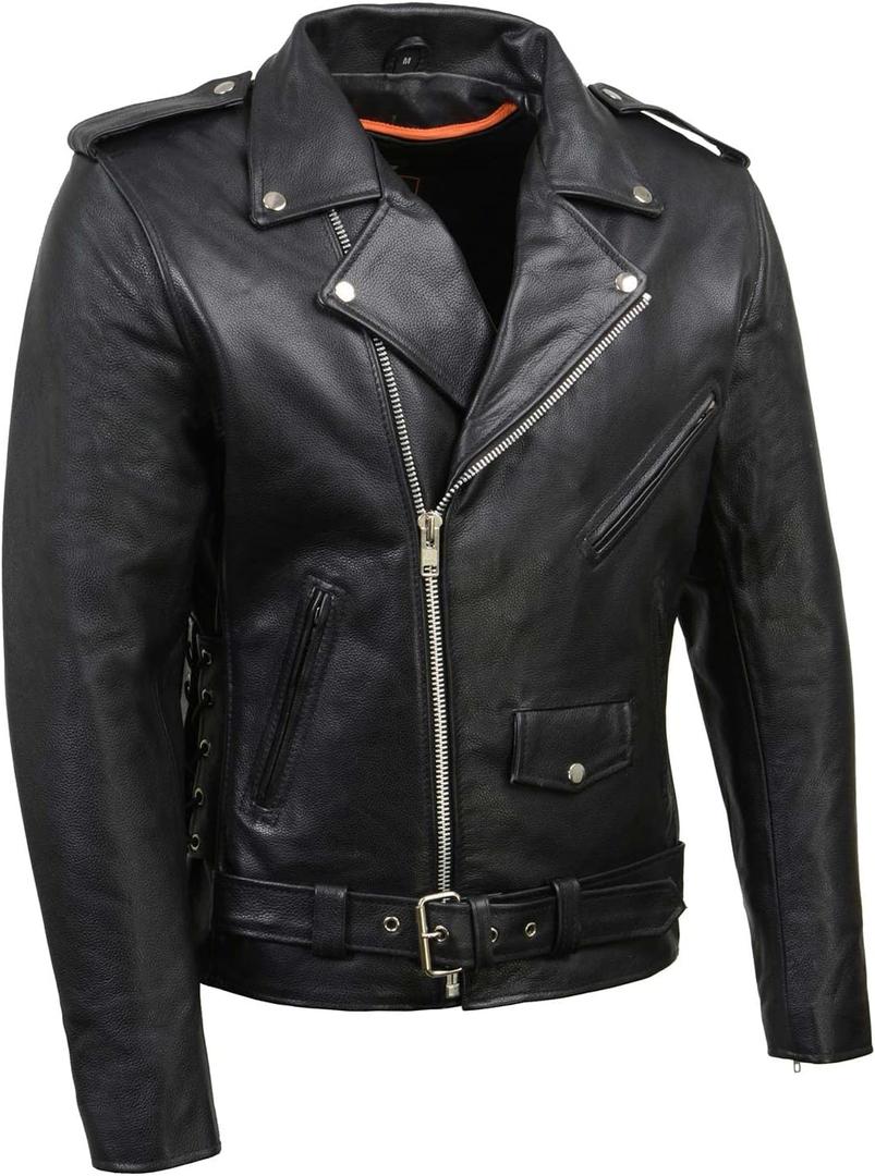 Milwaukee Leather SH1011 Men's Classic Brando Premium Leather Black Motorcycle Riders Leather Jacket w/Side Laces (X-Large)