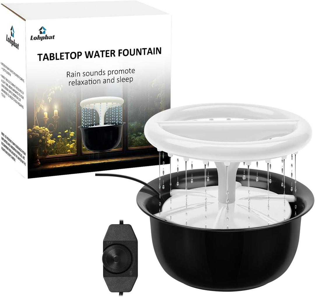 Tabletop Fountains Indoor, Great Gift for Christmas, Small Desk Waterfall Fountain for Living Room/Office Zen/Home Dcor, Aluminum Die Casting Pot, White