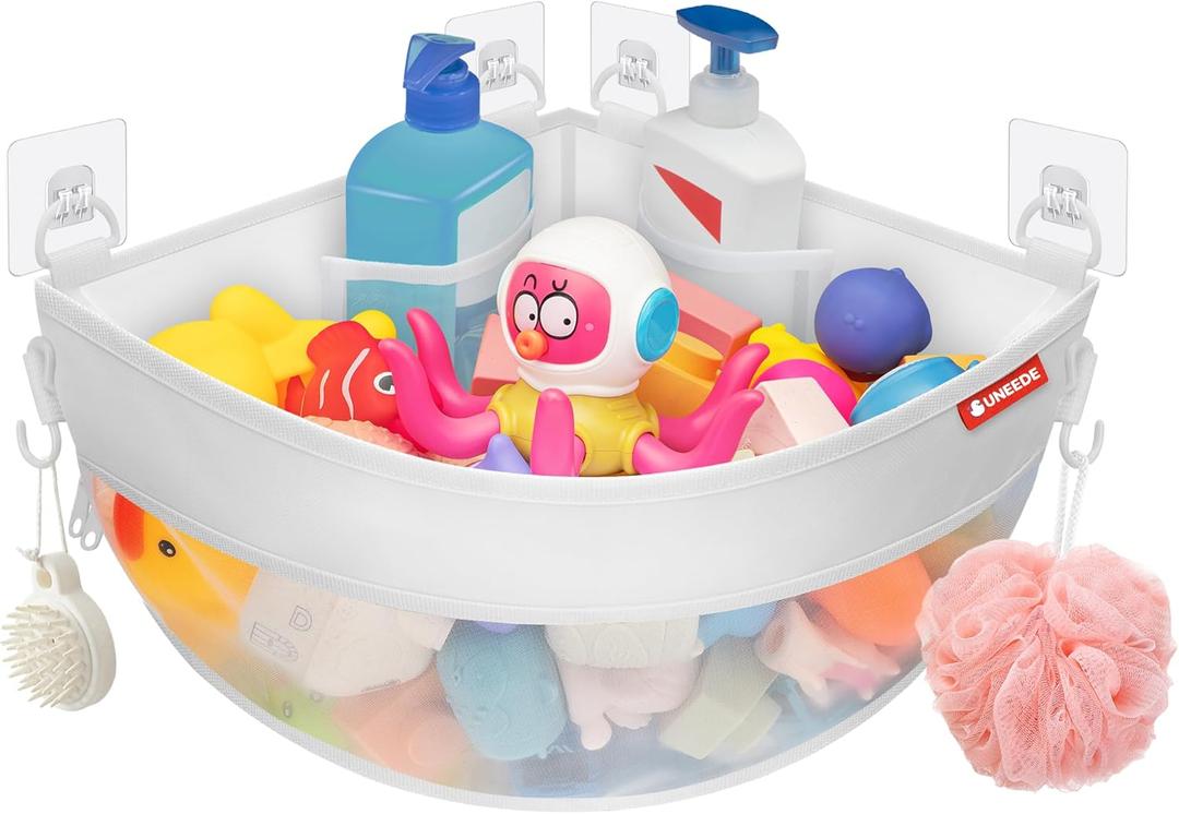 UNEEDE 4.32 Gallons Corner Mounted Bath Toy Storage Holder, Mesh Shower Caddy for Bathtub Organizer, Quick Dry Holder UNEEDE 4.32 Gallons Corner Mounted Bath Toy Storage Holder, Mesh Shower Caddy for Bathtub Organizer, Quick Dry Holder