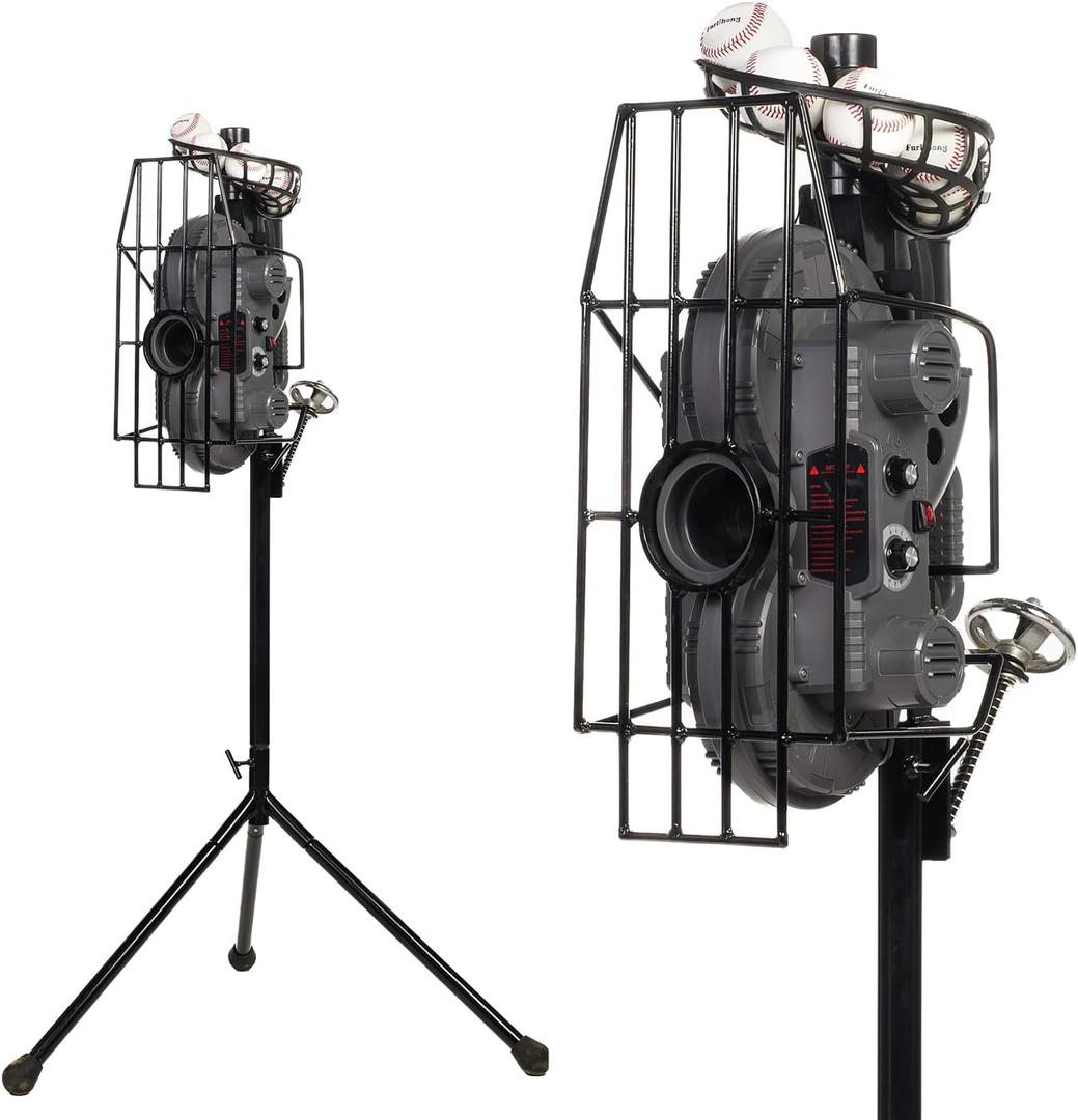 666BH Dual-Wheel Baseball Pitching Machine for Solo Hitting Training, Fielding or Coaching, 40 to 68 MPH, Easy to Adjust Angle, Speed and Launch Interval, Works with Regulation Baseballs