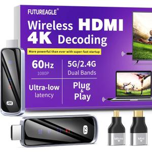 Wireless HDMI Transmitter and Receiver 328FT/100M, 4K Decode Plug & Play Portable 5G+2.4G Remote Control Extenders for Video and Audio to Monitor from PC/Projector