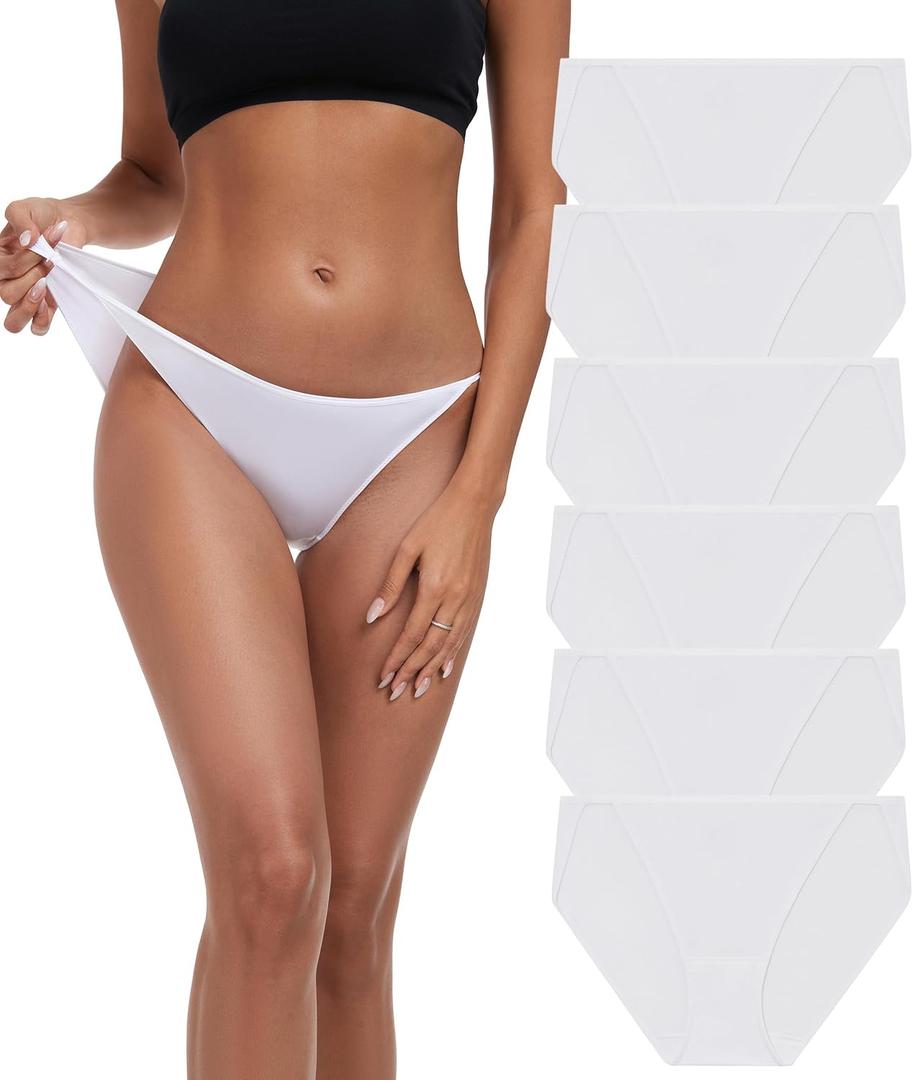 ANLIQI High Cut String Bikini Panties Stretchy Soft Modal Low Waist Underwear Ladies Hipster Panties Multi Pack (X-Large, 6*white)