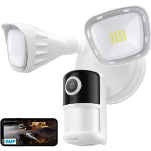 ieGeek Floodlight Camera, 5MP Outdoor Home Security Light with Cameras, 5G/2.4G WiFi Wired Flood Light Cam with Smart Motion Sensor/Siren, Color Night Vision, 2 Way Audio, 24/7 Record,Works w/Alexa
