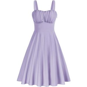Belle Poque Vintage Floral Dress for Women 2026 Summer A-line Sleeveless Flowy Midi Elegant Wedding Guest Cocktail Dress (Purple, XXL)