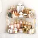 Corner Bathroom Counter Organizer 2 Tier Bathroom Organizers and Storage Countertop with Hooks Skin Care Exquisite Vanity Organizer Countertop Bathroom Storage Dresser, Kitchen-Clear