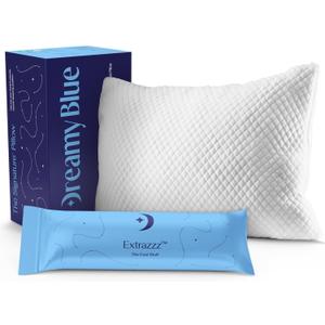 DreamyBlue Signature Pillow w/Adjustable Loft Shredded Memory Foam Fill Neutral Alignment for Side, Back, and Stomach Sleepers Washable Bamboo Rayon Cover CertiPUR-US Certified Foam (Queen) (Queen (Pack of 1)