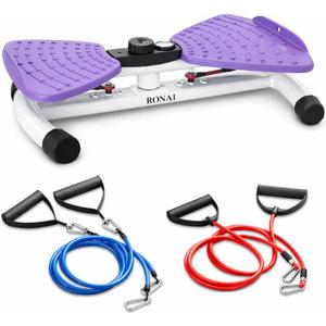 Ronai Waist Twister Machine with Resistance Bands  Adjustable Ab Twister Board for Home Fitness, Dual Pedals, Quiet Rotation, Tracks Time/Reps/Calories, 300 Lbs Capacity (Purple)