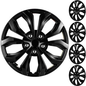 17 Inch Glossy Black Universal Hubcaps Wheel Rim Covers, 4 Pack Snap-On Replacement Wheel Covers for Cars, Trucks and SUVs with Flat Steel Wheels (Black)