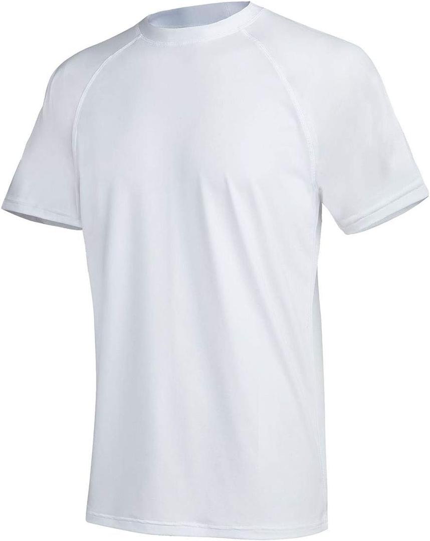 Satankud Men's UPF 50+ Rashguard Swim Tee Short Sleeve Running Shirt Swimwear Swim Hiking Workout Shirts (XX-Large, 02- T3- White)