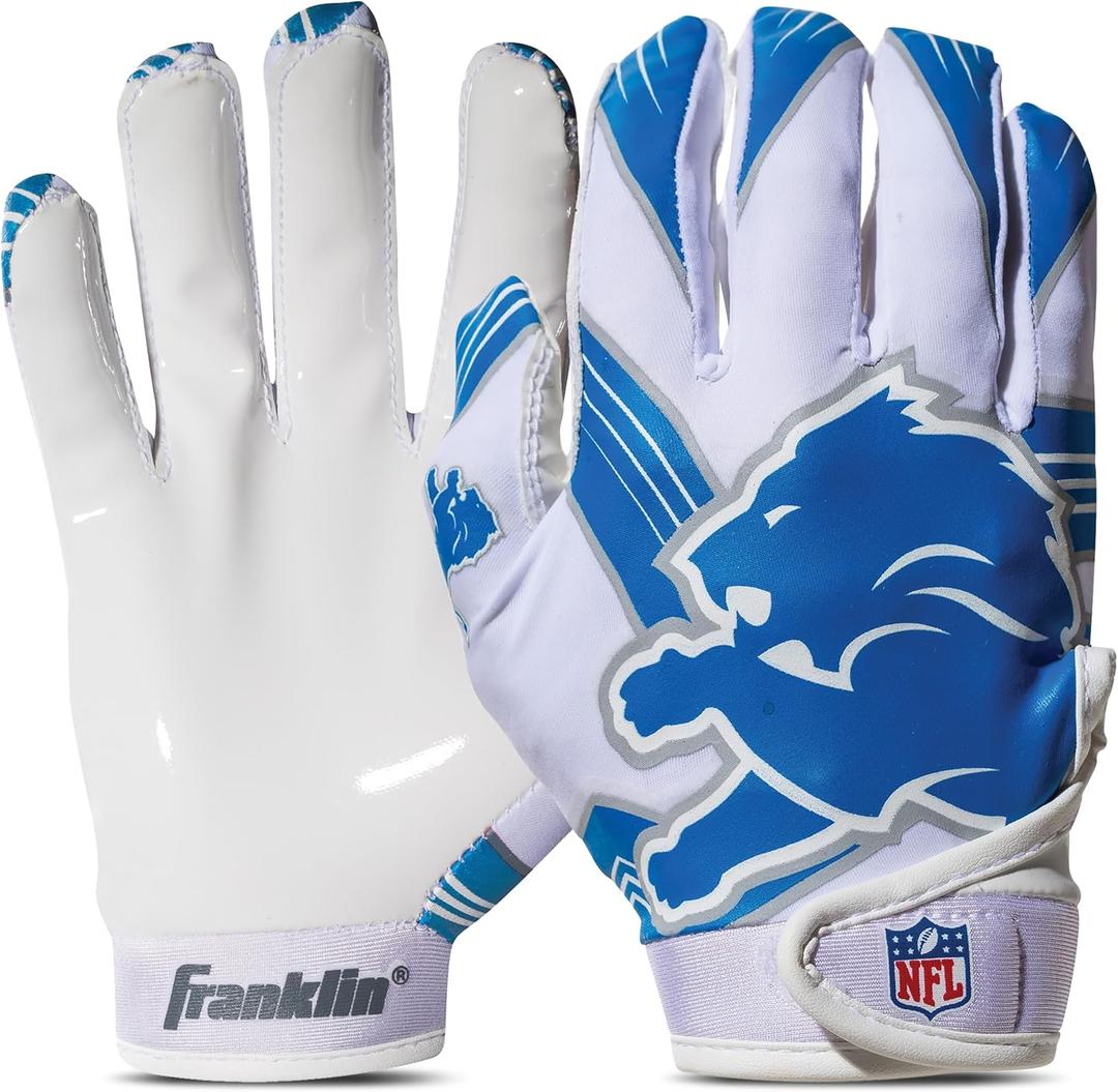 Franklin Sports Youth NFL Football Receiver Gloves - Kids Football Gloves Pair - NFL Team Logos and Silicone Palm (Youth Medium/Large) Detroit Lions