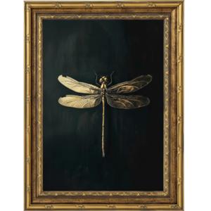Vintage Framed Dragonfly Picture Wall Art,Gothic Insect Wall Decor 9x11in | Dark Retro Farmhouse Style For Ideal For Bedroom, Study, Hallway, Office Or Entryway.